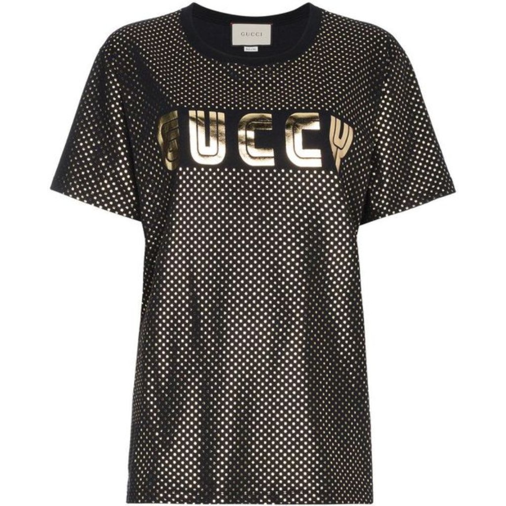 Authentic Gucci Gold Metallic Logo T-Shirt Nwt